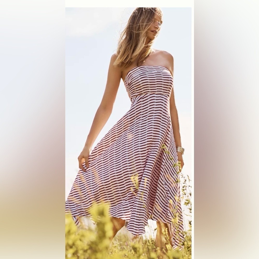 Anthropologie Maeve Caleta Handkerchief Hemline Strapless Red White Dress M